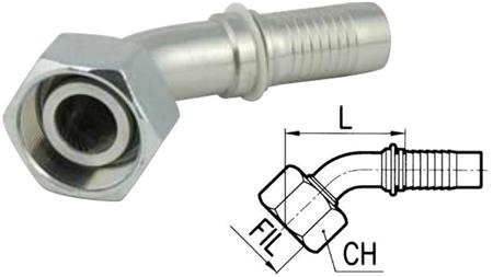 HYDRAULIKANSCHLUSS DKOS 25 MIT WEIBLICHEM ELBOW 45* DN19-M36x2