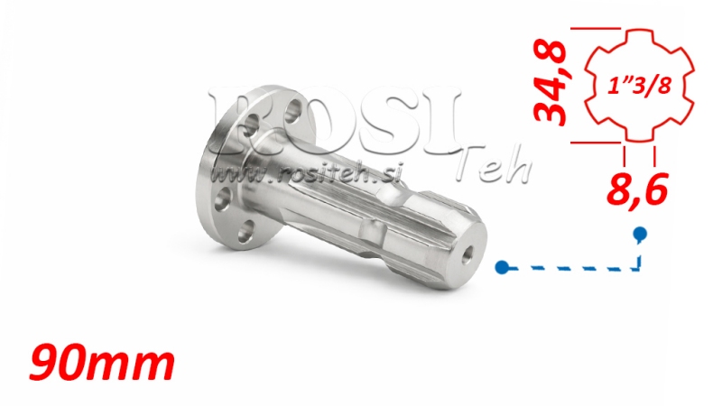 ZAPFWELLEN ANSATZ MIT FLANSCH 6 LÖCHER  1 3/8