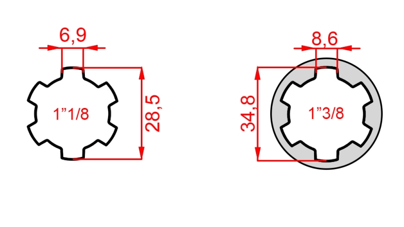 KARDANSKI NASTAVEK Z ZATIČEM iz 1-3/8 na 1-1/8 (150 mm)