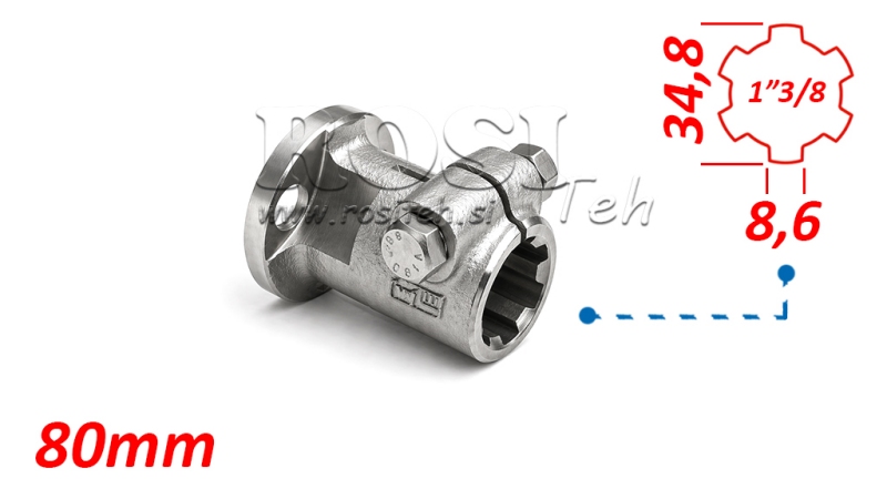 ADAPTATEUR CARDAN AVEC BRIDE 3 TROUS ET GOUPILLE 1-3/8 (80 mm)
