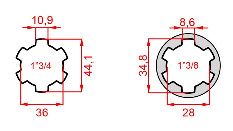 ADAPTATEUR CARDAN AVEC GOUPILLE DE 1-3/8 À 1-3/4 (165 mm)