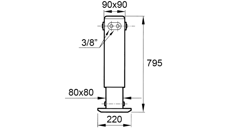 DOPPELTWIRKENDER HYDRAULISCHER STÜTZBEIN (90x90x795 mm) - HUB 400 mm - 3.800 kg