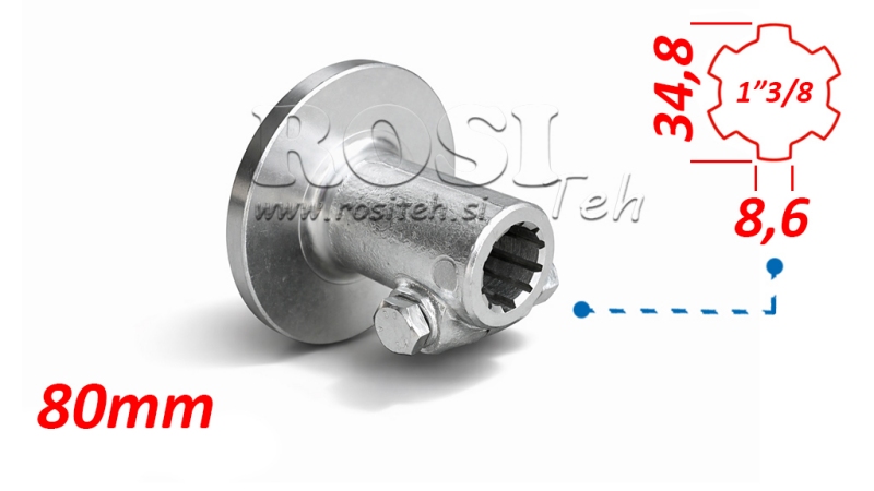 ZAPFWELLENADAPTER MIT FLANSCH UND BOLZEN 1-3/8 (80 mm)