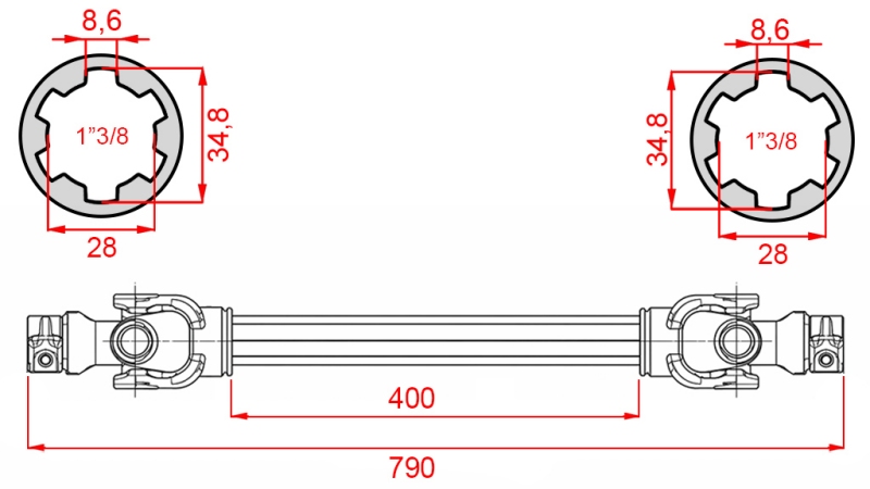 ECO GELENKWELLE 790mm 35-60PS STANDARD