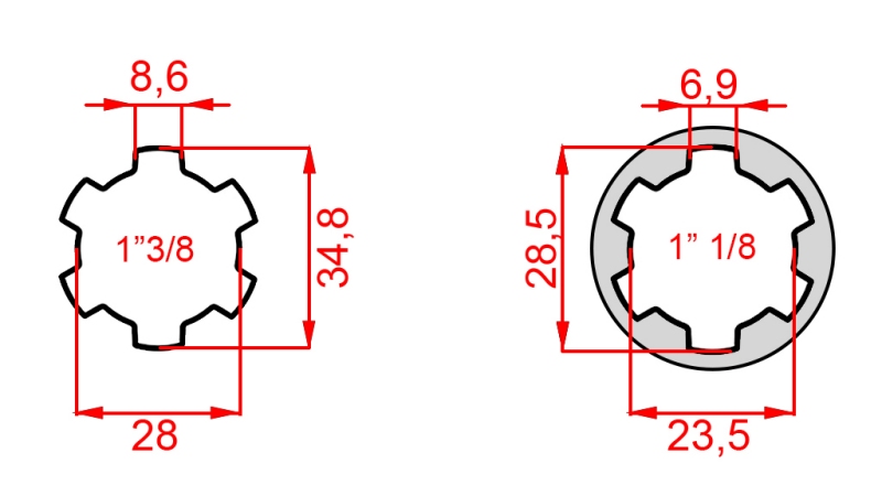 ADAPTATEUR CARDAN DE 1-1/8 À 1-3/8 (140 mm)