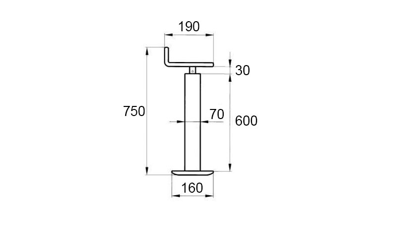 GEWINDE-STÜTZBEIN (HÖHE 750 mm - HUB 430 mm) - 1.000 kg