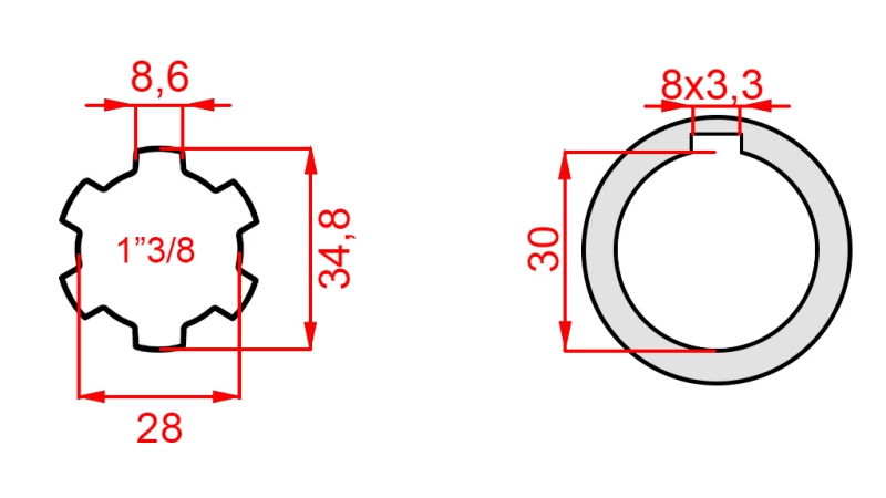 ZAPFWELLENADAPTER 1-3/8 - BOHRUNG fi 30 mm (145 mm)