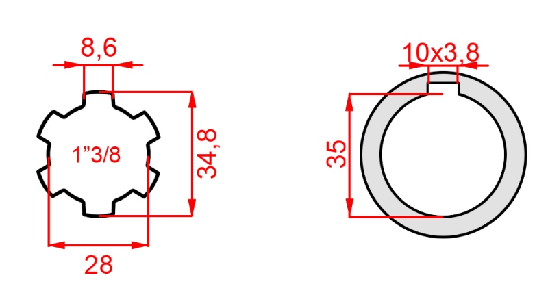 ADAPTATEUR CARDAN 1-3/8 - TROU fi 35 mm (160 mm)