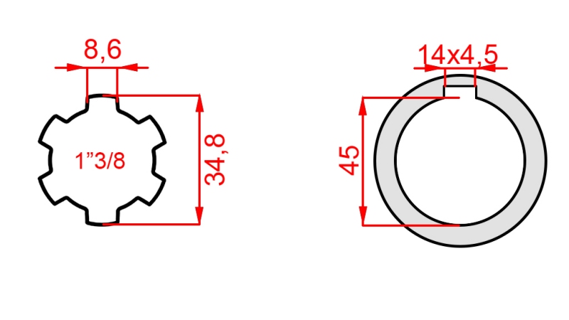 KARDANSKI NASTAVEK 1-3/8 - LUKNJA fi 45 mm (180 mm)