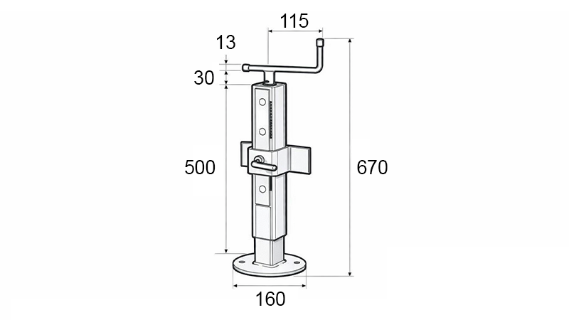 VERSTELLBAR GEWINDE-STÜTZBEIN (HÖHE 500 mm - HUB 300 mm) - 600 kg