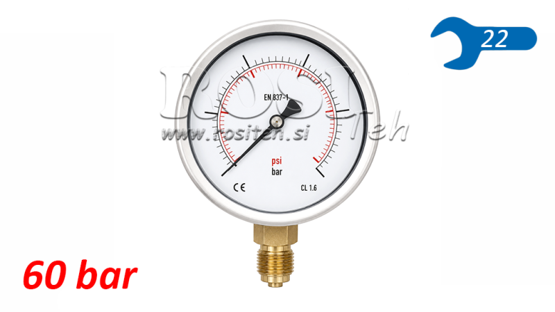 MANOMETER DN100 VERTICAL 0 - 60 BAR - 1/2