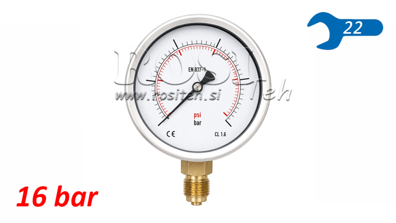 MANOMETER DN100 VERTICAL 0 - 16 BAR - 1/2