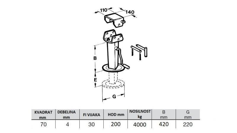 GEWINDESTÜTZE - FALTBARE 200MM - 4000KG - abmessungen