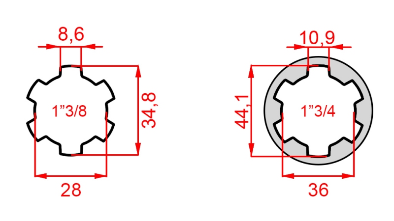 ADAPTATEUR CARDAN DE 1-3/4 À 1-3/8 (165 mm)