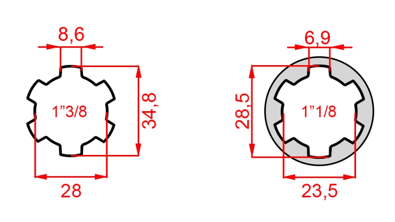 ZAPFWELLENADAPTER ADAPTER VON 1-1/8 AUF 1-3/8 (76 mm)