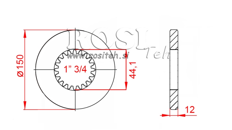 ADAPTATEUR CARDAN AVEC BRIDE ET GOUPILLE 1-3/4 (80 mm) (20 CANNELURES)