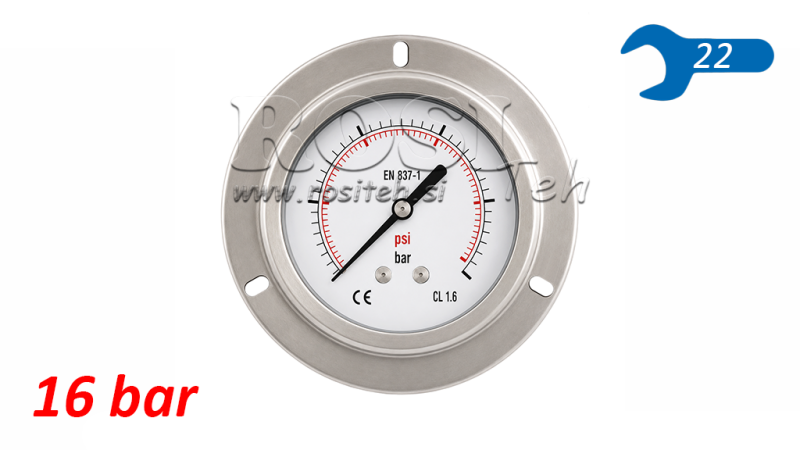 MANOMETER DN100 REAR 0 - 16 BAR - 1/2