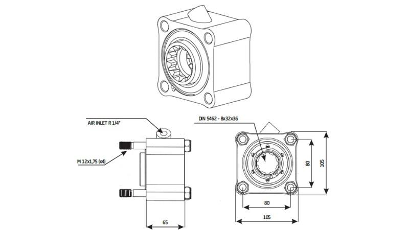 Abmessungen HYDRAULIKPUMPENANTRIEB - ZF1 ALUMINIUM