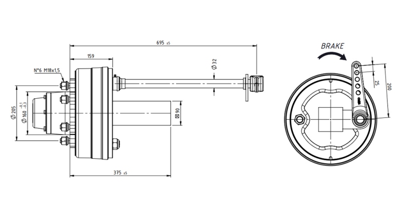 ACHSWELLE MIT BREMSEN 5.250 KG L.290 MM