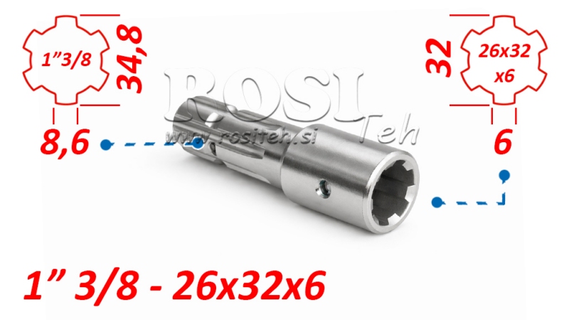 ZAPFWELLENADAPTER VON 26x32x6 (6 VERZAHNUNGEN) AUF 1-3/8 (145 mm)