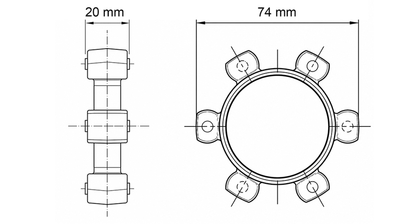STERNKUPPLUNG FÜR GUMMIEINSATZ ND16-ND17 (74mm)