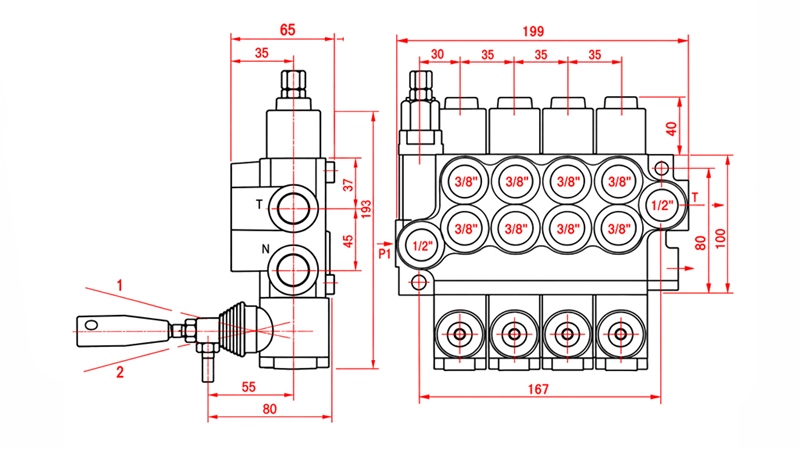 HYDRAULISCHES HANDVENTIL – 4-SEKTIONEN-STEUERVENTIL 4xR40 ECO