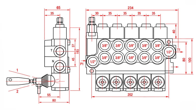 HYDRAULISCHES HANDVENTIL – 5-SEKTIONEN-STEUERVENTIL 5xR40 ECO