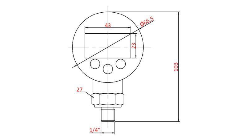 DIGITALMANOMETER DN63 VERTIKAL 0 - 600 BAR - 1/4