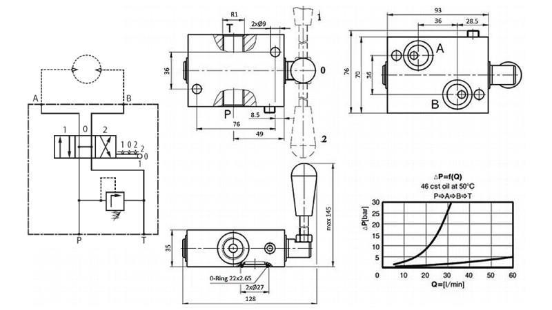 MANUELLER VENTIL FÜR HYDROMOTOR MP-MR-MH OFFENES ZENTRUM - 50lit