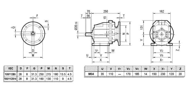 ERC04 REDUZIERER FÜR ELEKTROMOTOR MS100 (2.2-3-4kW) VERHÄLTNIS 25:1