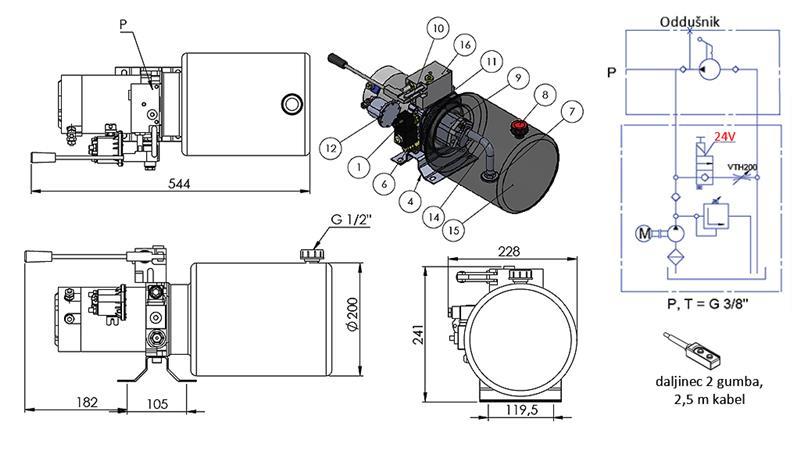 MINI HYDRAULIKAGGREGAT 24V DC - 2.2kW = 2.1cc - 8 lit - einrichtungsbau MIT HANDPUMPE