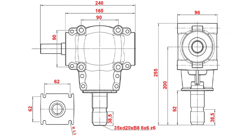 WINKELGETRIEBE L-150J 1:1,14 (16HP-12kW)