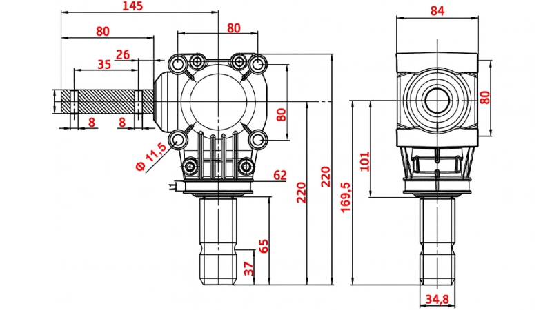 KOTNI REDUKTOR L-150J 1:1 (12HP-9kW)