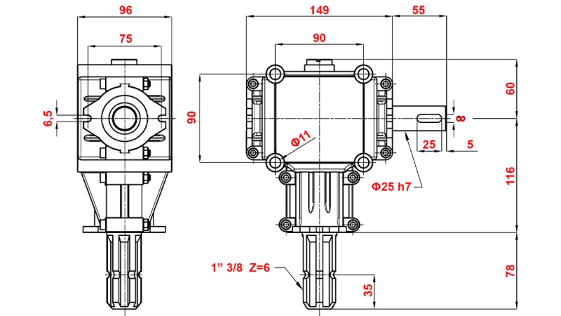 WINKELGETRIEBE PTO 1:2,88 (10HP-7kW)