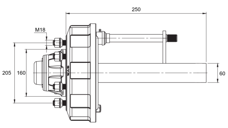 HALBACHSE MIT BREMSEN - 2700 kg (6 SCHRAUBEN) - 250 mm