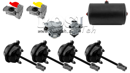 DRUCKLUFT BREMSEN SATZ FÜR ANHÄNGER KOMPLET ZWEILEITER SYSTEM 4 ZYLINDER