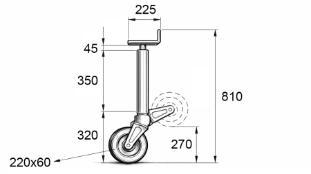 GEWINDE-STÜTZBEIN MIT RAD (HÖHE 810 mm - HUB 240 mm) - 700 kg