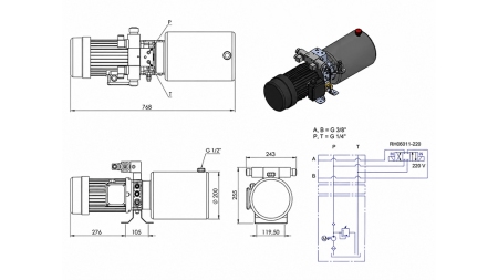 MINI CENTRALE HYDRAULIQUE 380V AC (2.2 kW) - 8.0 cc - 11.2 lit/min - réservoir 12 lit