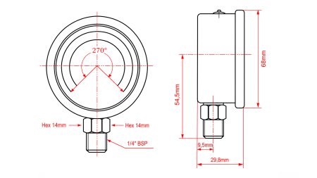 MANOMETER DN63 VERTICAL 0 - 40 BAR - 1/4