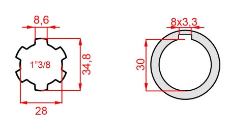 ZAPFWELLENADAPTER 1-3/8 - BOHRUNG fi 30 mm (145 mm)