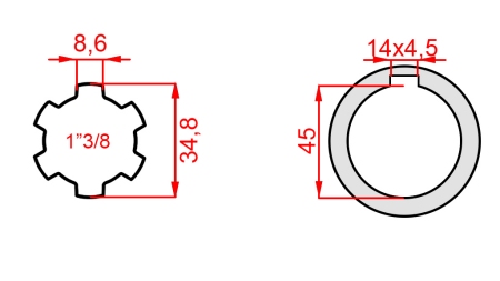 KARDANSKI NASTAVEK 1-3/8 - LUKNJA fi 45 mm (180 mm)