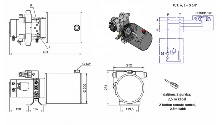 MINI HYDRAULIKAGGREGAT 12V DC - 1,6kW = 2,1cc - 8 lit - Doppelwirkende Funktion (Metallgehäuse)