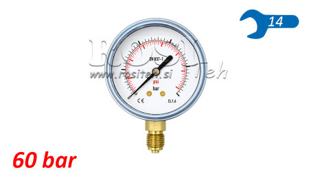 MANOMETER DN63 VERTICAL 0 - 60 BAR - 1/4