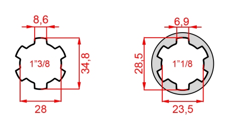 ZAPFWELLENADAPTER ADAPTER VON 1-1/8 AUF 1-3/8 (76 mm)