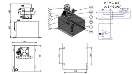 MINI HYDRAULIKAGGREGAT 12V DC - 1.6kW = 2.1cc - 25 lit - doppelte Richtungseinheit (Metall)