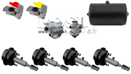 LUFTHYDRAULISCHER BREMSATZ FÜR ANHÄNGER, KOMPLETTES ZWEILEITERSYSTEM 4 ZYLINDER