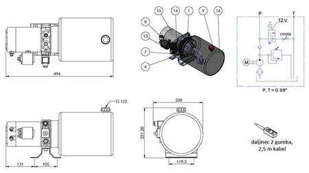 MINI HYDRAULIKAGGREGAT 12V DC - 1.6kW = 2.1cc - 8 lit - einrichtungsbau (Metall)
