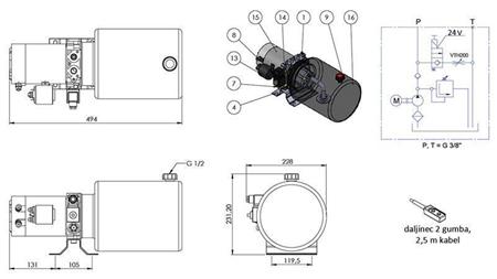 MINI HYDRAULIKAGGREGAT 24V DC - 2.2kW = 2.1cc - 8 lit - einrichtungsbau (Metall)