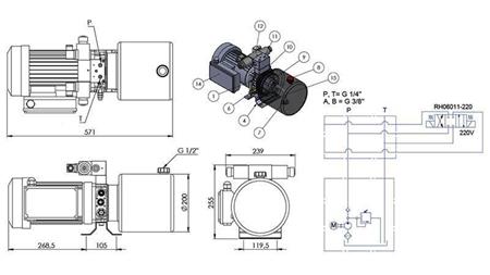MINI HYDRAULINEN YHDISTELMÄ 230V AC (1.5 kW) - 5.8 cc - 8.2 lit/min - säiliö 6 lit