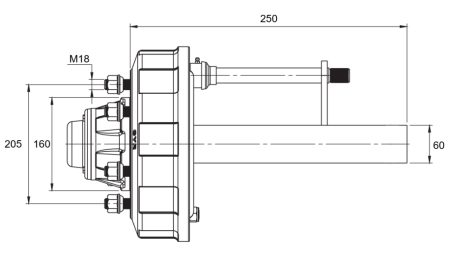 HALBACHSE MIT BREMSEN - 2700 kg (6 SCHRAUBEN) - 250 mm